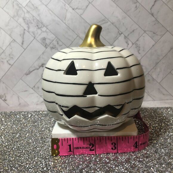 Target Bullseye Light-Up Ceramic Pumpkin – White with Black Stripes - Picture 4 of 5